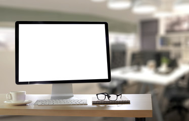 Fototapeta premium working Businessman using a desktop computer of the blank screen