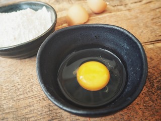Baking ingredients with eggs and flour