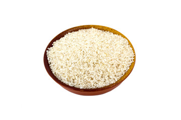 Rice in a bowl on a white background