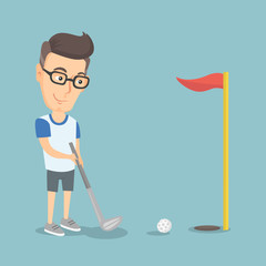 Golfer hitting a ball vector illustration.