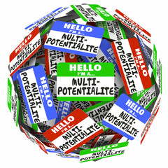 Multipotentialite Hello Name Tag Many Interests Jobs Careers 3d Illustration