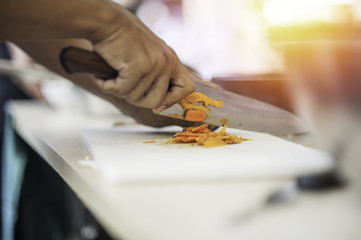 Obraz na płótnie Canvas food chef slicing close-up