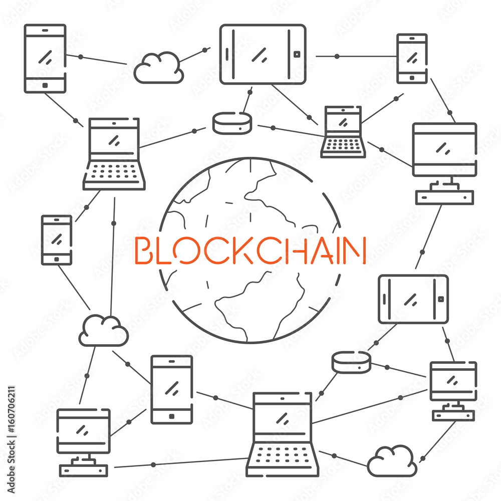 Poster vector line web concept for blockchain