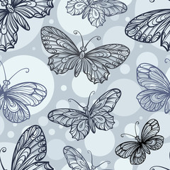 Vector patterned grayscale butterflies seamless pattern
