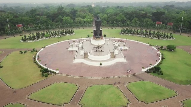 Bird's-eye, aerial view view Buddha statue at phutthamonthon, Nakhon Pathom province Thailand. Places of Worship or Religious Monuments in Public Park
