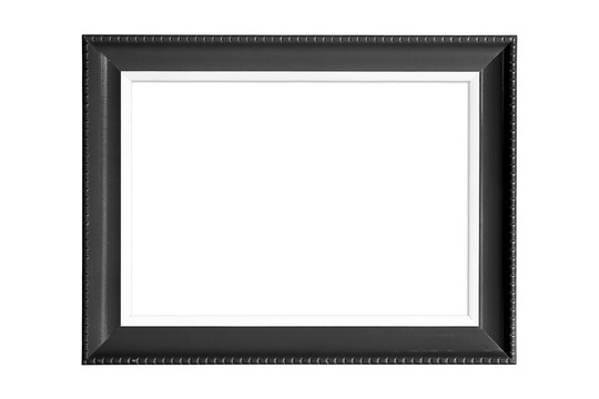 Black blank picture frame isolated on white background.