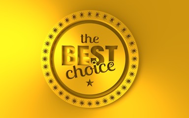 Stamp icon. Graphic design elements. 3D rendering. The best choice text. Golden metallic material