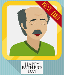 Dad Picture in Golden Frame and Ribbon for Father's Day, Vector Illustration