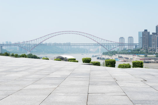 empty floor with steet bridge