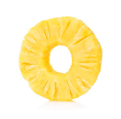 Slices of Fresh pineapple, Donut shapes, Canned pineapple, isolated on white background.