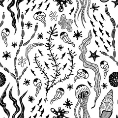 Vector seamless pattern with sea creations