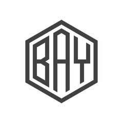 three-letter initials hexagon logo black
