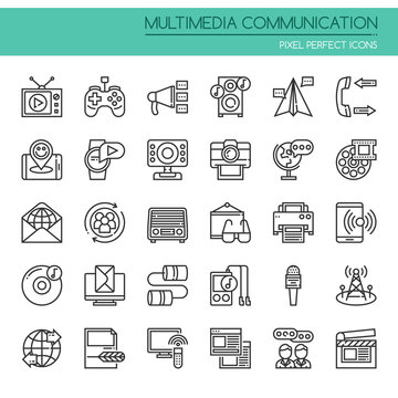 Multimedia and Communication , Thin Line and Pixel Perfect Icons