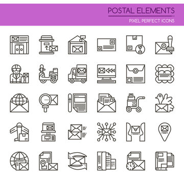 Postal Elements , Thin Line and Pixel Perfect Icons.