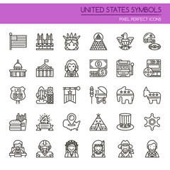 Fototapeta na wymiar United States Symbols , Thin Line and Pixel Perfect Icons.
