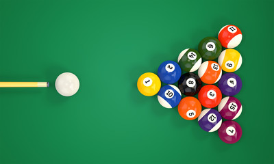 Billiard cue and pool balls