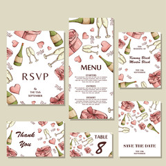 Wedding invitation template with individual concept. Design for invitation, thank you card, save the date card