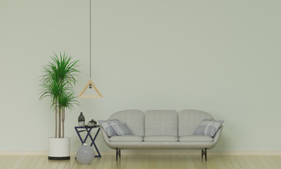 Gray sofa in the living room 3D Rendering, Simple interior decoration.