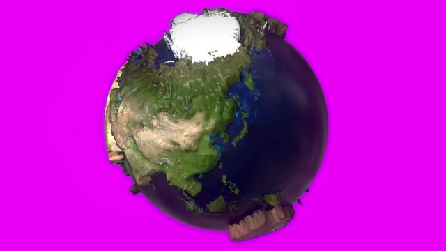 Earth space extruded turning spinning globe world blue marble satellite map 4k