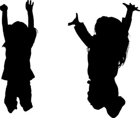 Child Jumping Shilouette isolated on white background