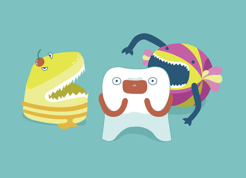 Monster candy  bite tooth ,teeth and tooth concept of dental