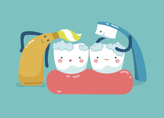 Toothpaste and toothbrush are cleaning teeth ,teeth and tooth concept of dental