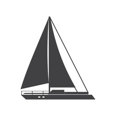 Sail ship vector illustration in outline design. Marine yacht club icon isolated on white background. Modern sailboat logo or label template.