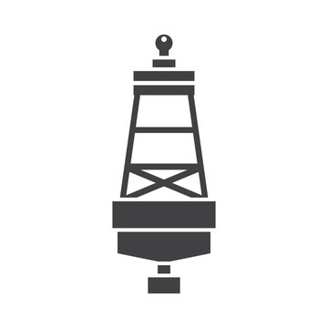 Maritime lateral mark silhouette vector illustration. Floating sea buoy icon. Maritine navigation marker logo or label template.