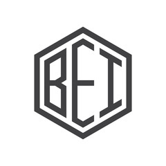 three-letter initials hexagon logo black