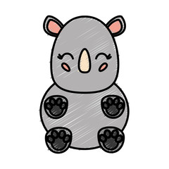 kawaii rhino animal icon over white background vector illustration