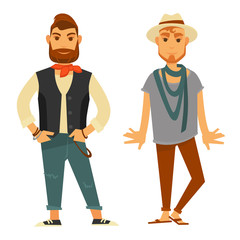 Modern stylish men in fashionable clothes isolated illustrations