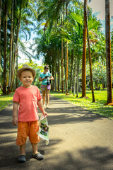 Mother and son at botanical garden