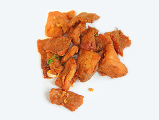 Fried pork on white background.