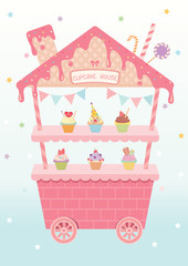 Cupcake house booth and kiosk design with strawberry flavor