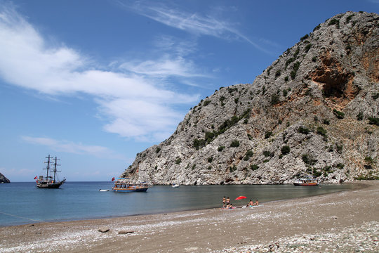 Sazak Bay and beach in Adrasan, Kumluca, Antalya, Turkey.