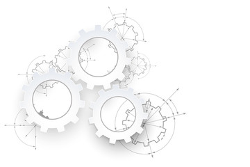 Gears in engagement. Engineering drawing abstract industrial background with a cogwheels.