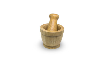 Obraz na płótnie Canvas wooden mortar isolated on white background and clipping path 