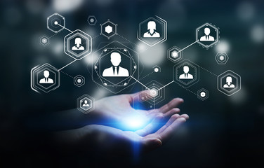 Businesswoman using digital social network 3D rendering