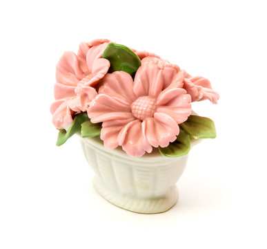 Porcelain figurine baskets of flowers for the decoration of interiors
