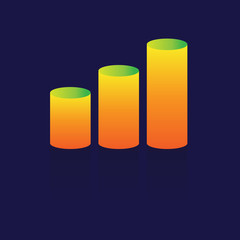 Cylindrical bars diagram. Increase icon, vector illustration. Flat design style on blue background. colorful. logo. Symbol