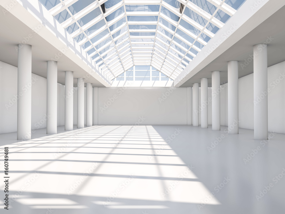 Poster abstract modern architecture background, empty white open space interior. 3d rendering