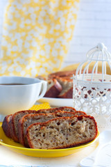Homemade banana cake, selective focus