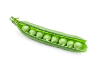 Ripe green peas on a white background. An isolated object.