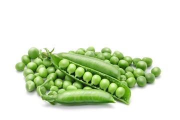 Ripe green peas on a white background. An isolated object.