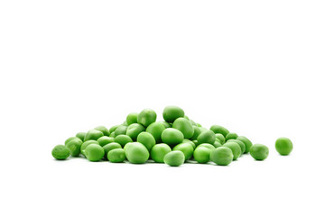 Ripe green peas on a white background. An isolated object.
