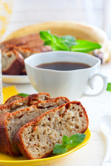 Homemade banana cake, selective focus