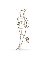 Running woman, sport woman sprinter, marathon runner outline graphic vector