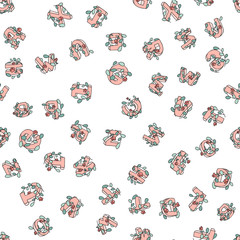 Vector seamless pattern of hand-drawn children's alphabet decorated with flowers. 3D doodle letters. ABC font background illustration for kids.