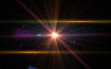 Fototapeta premium digital lens flare in black background horizontal frame warm