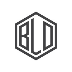 three-letter initials hexagon logo black